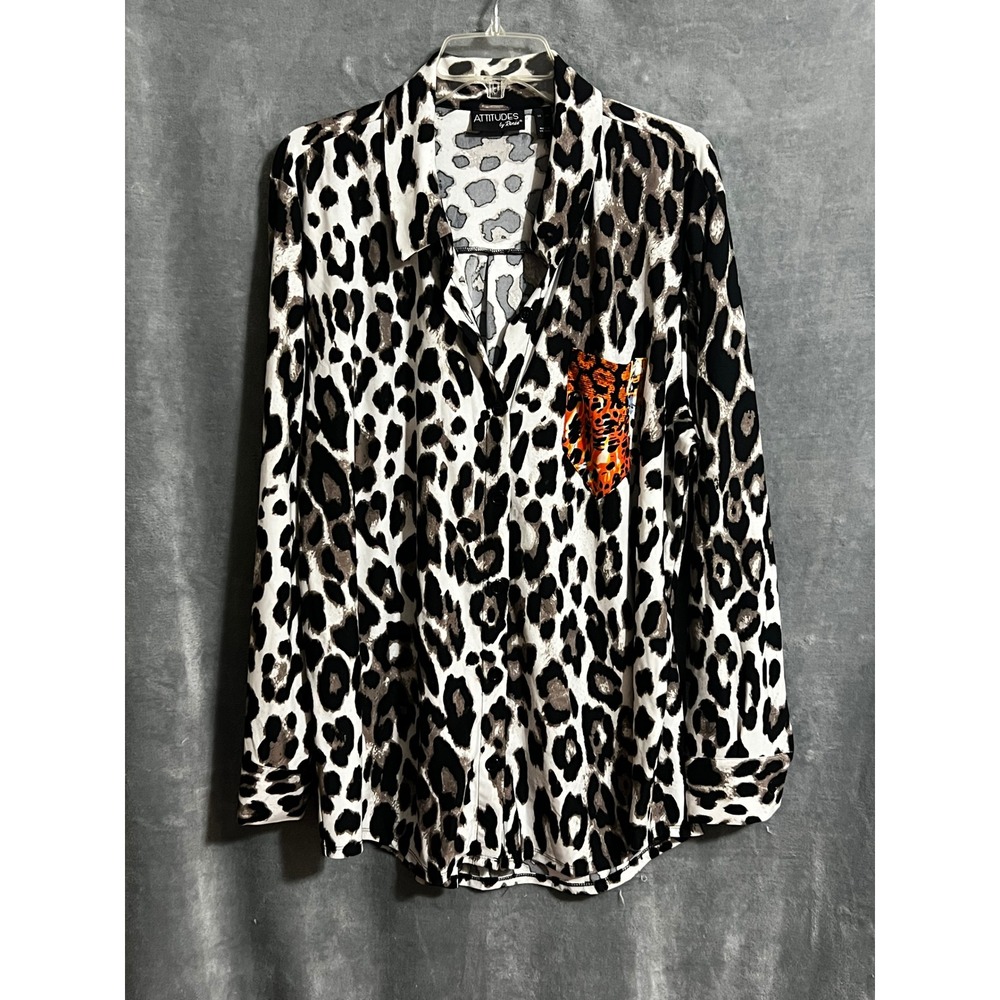 Attitudes by Renee XL Leopard Print Orange Pocket Button Front Tunic